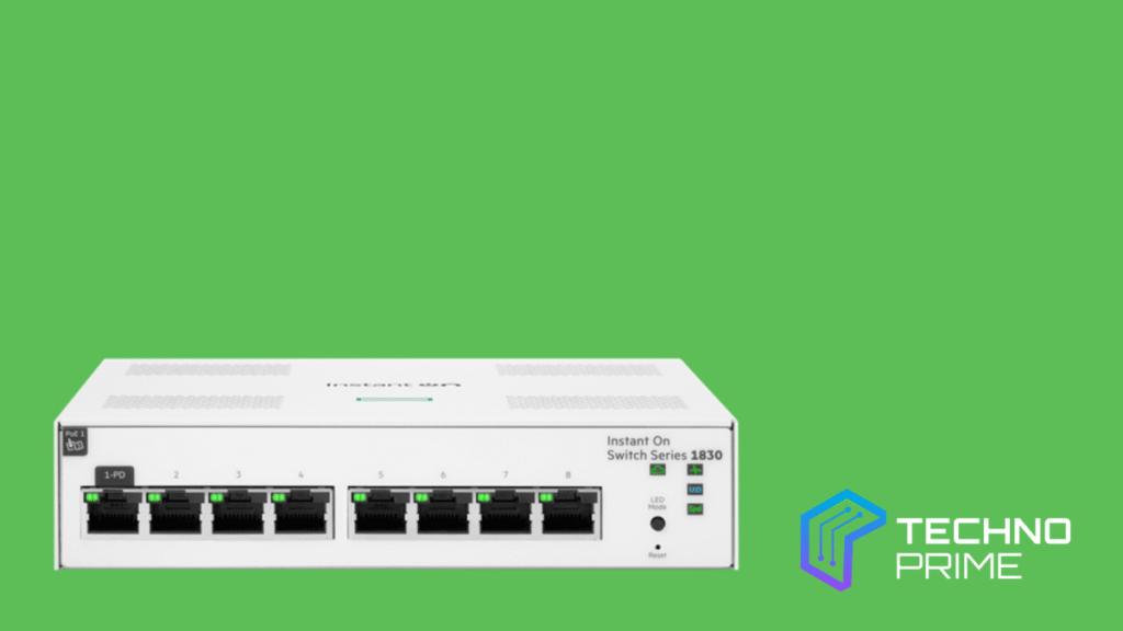 Aruba 1830 8G PoE conecta y alimenta dispositivos con eficiencia energética.