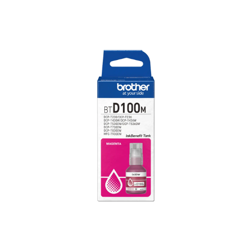 Botella de Tinta Brother Magenta BTD100M, caja