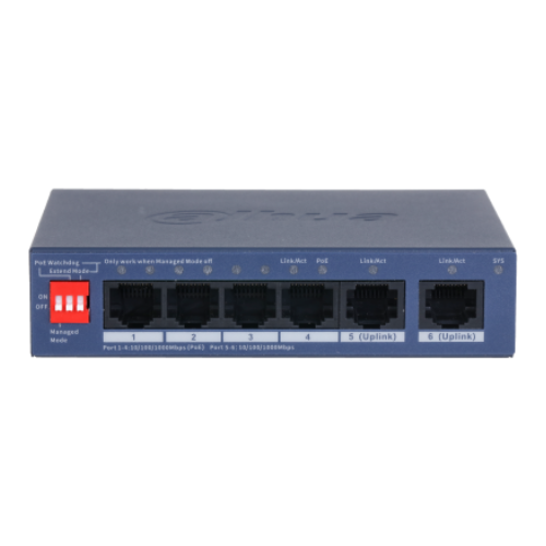 Switch PoE Dahua Gigabit de 6 Puertos, frontal